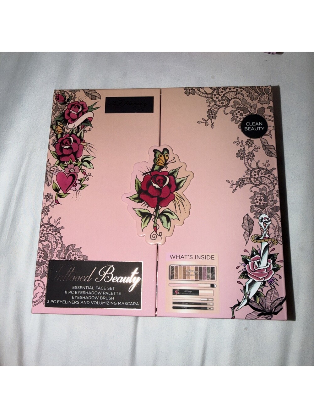 Ed Hardy Tattooed Beauty Essential Face Set Eyeshadow Eyeliner Mascara New